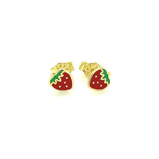 14k Yellow Gold Enameled Strawberry Childrens Earrings Otarealm