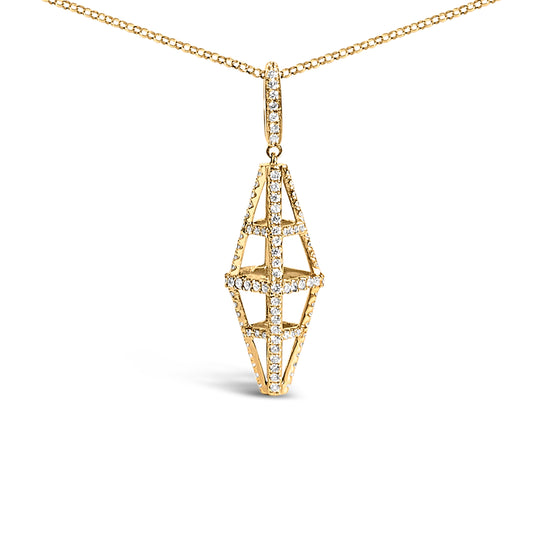 14K Yellow Gold 1.0 Cttw Diamond Studded Geometric Double Pyramid 18" Pendant Necklace (G-H Color, SI1-SI2 Clarity)