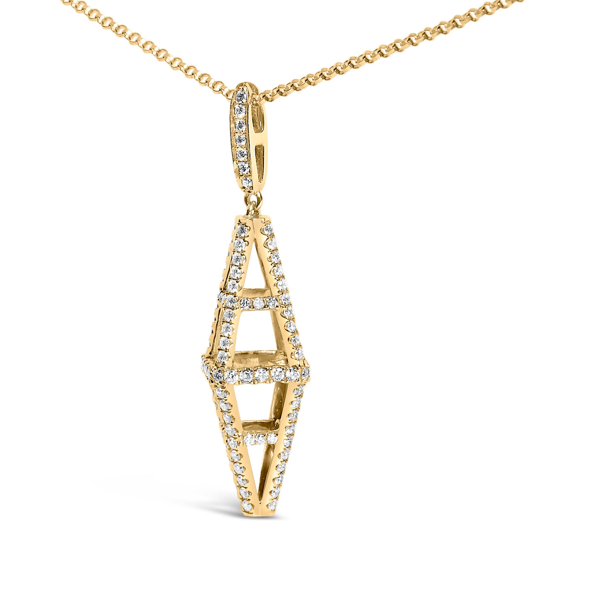 14K Yellow Gold 1.0 Cttw Diamond Studded Geometric Double Pyramid 18" Pendant Necklace (G-H Color, SI1-SI2 Clarity) Otarealm