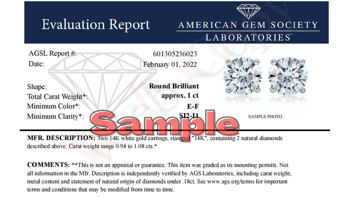 AGS Certified 14K White Gold 1.0 Cttw 4-Prong Set Brilliant Round-Cut Solitaire Diamond Push Back Stud Earrings (E-F Color, SI2-I1 Clarity) Otarealm