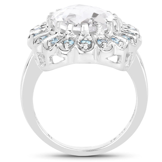 5.90 Carat Genuine Crystal Quartz and Swiss Blue Topaz .925 Sterling Silver Ring