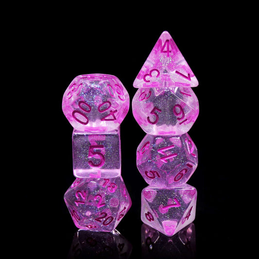 Pink World Glitter Pink with Pink Numbering 7-Dice Set RPG Otarealm