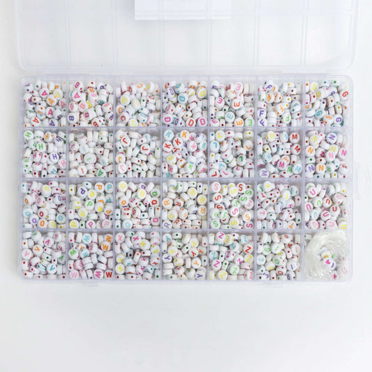 Round White with Multicolor 26 Letter Bead Kit Box Otarealm