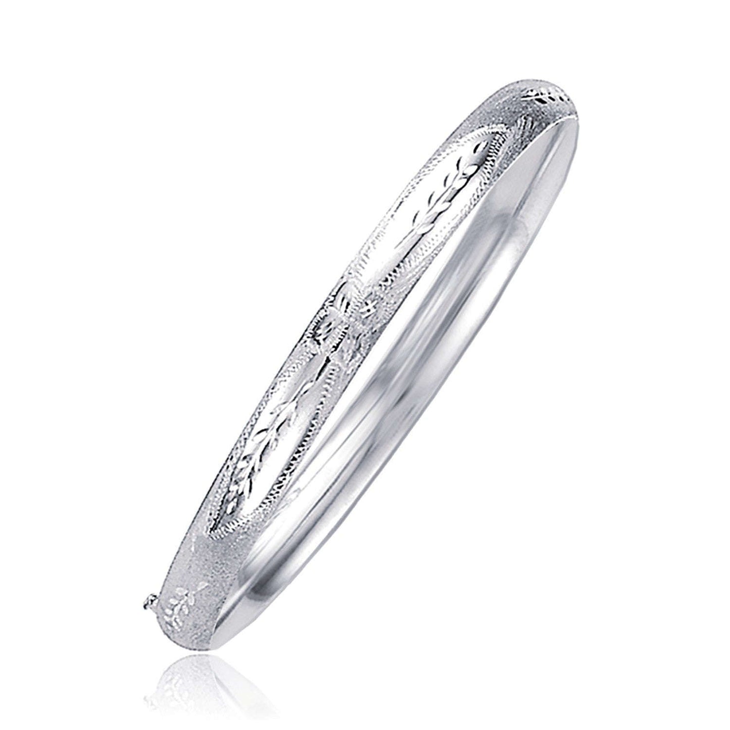 Classic Floral Carved Bangle in 14k White Gold (5.0mm) Otarealm