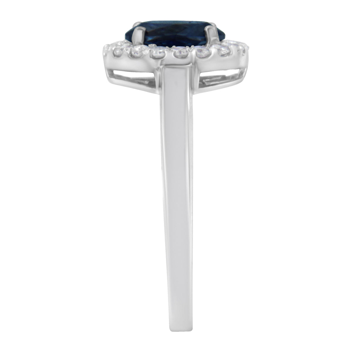 10K White Gold 1/5 Cttw Round Diamond and Prong Set 7MM Created Blue Sapphire Halo Cocktail Ring (H-I Color, I1-I2 Clarity) - Size 7 Otarealm