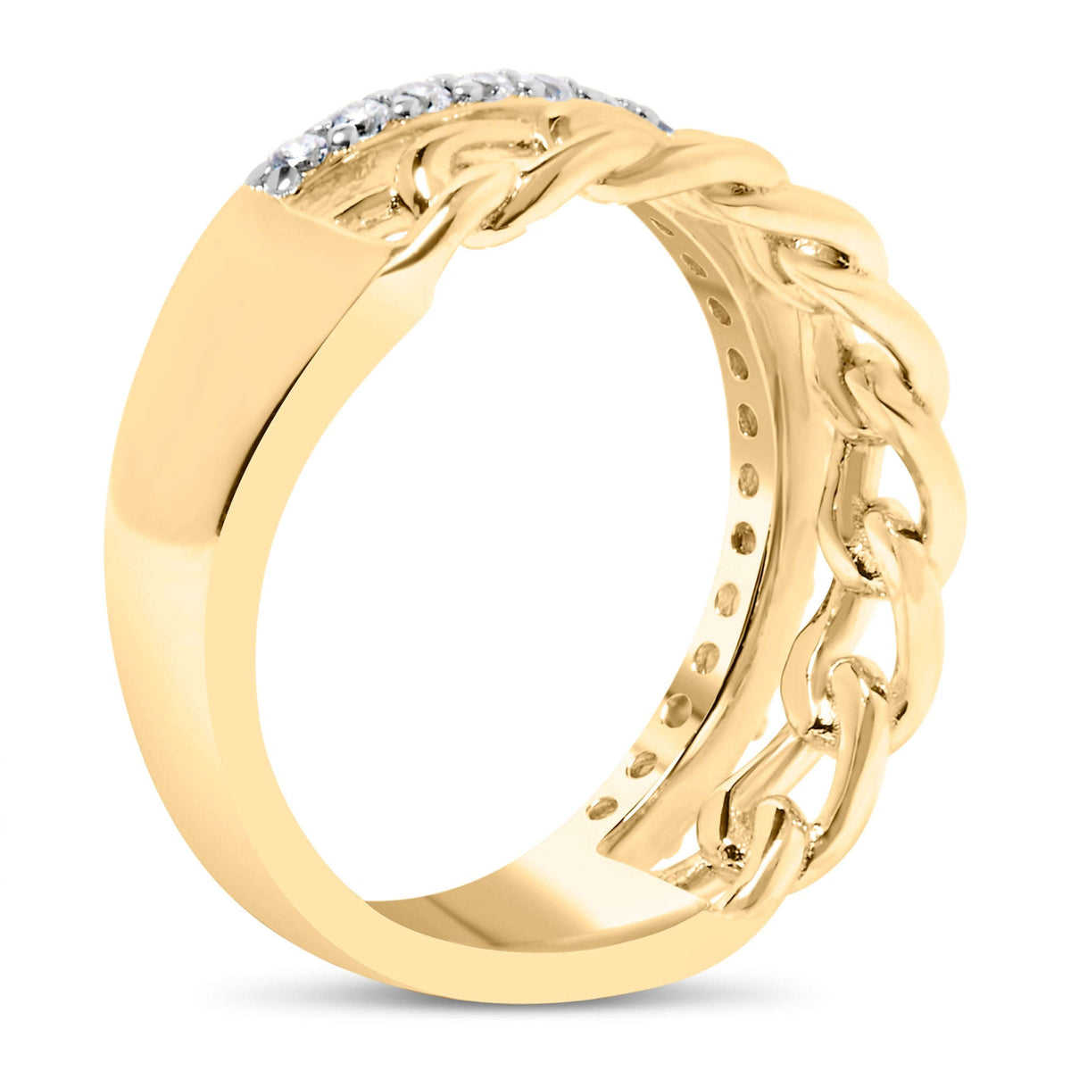 10K Yellow Gold 1/5 Cttw Diamond Cuban Link Ring Band (I-J Color, I2-I3 Clarity) - Size 7 Otarealm