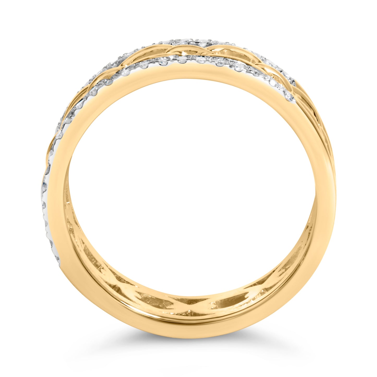 10K Yellow Gold 1/5 Cttw Diamond Two Row Cuban Link Ring (I-J Color, I2-I3 Clarity) - Size 7 Otarealm