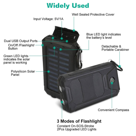 10000mAh Solar Power Bank External Battery Pack Otarealm