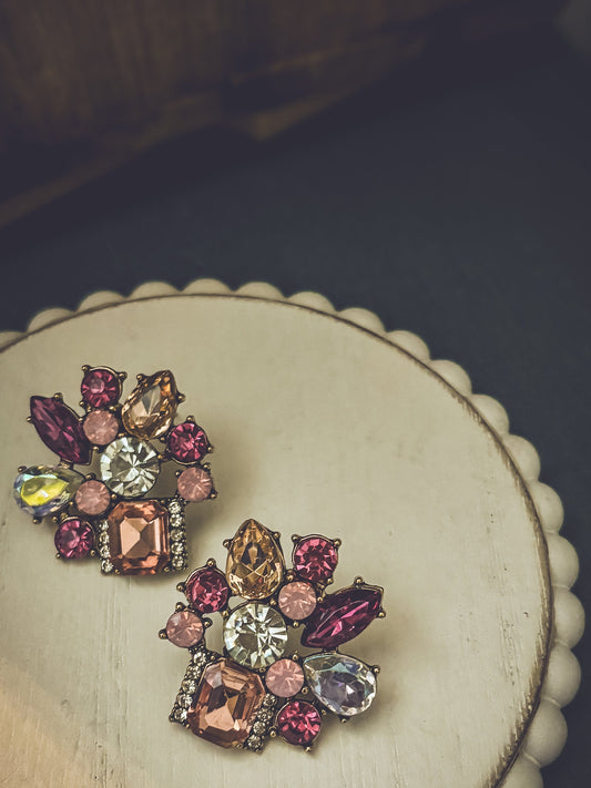 Beautiful Pink Crystal Statement Earrings