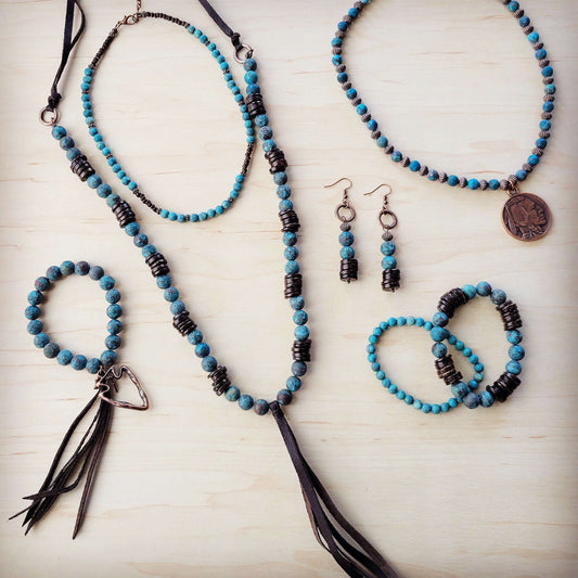 **Natural American Turquoise and Wood Stretch Bracelet 811d Otarealm