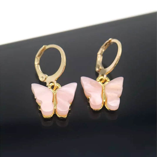 14K Gold and Lab Created Opal Butterfly Drop Earring Otarealm