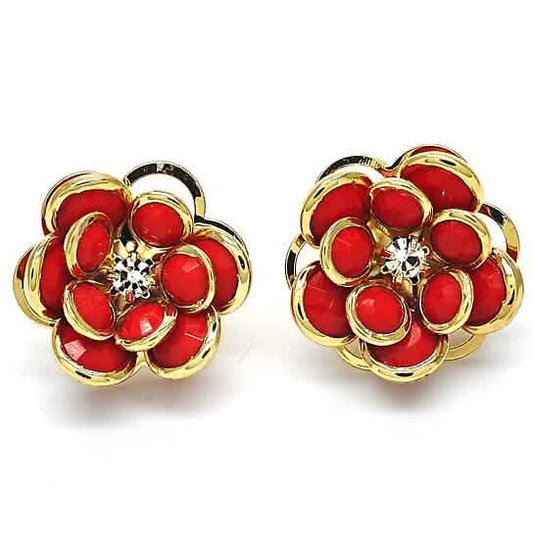 14k Gold Filled High Polish Finsh Ruby Hibiscus Crystal Stud Earring Otarealm