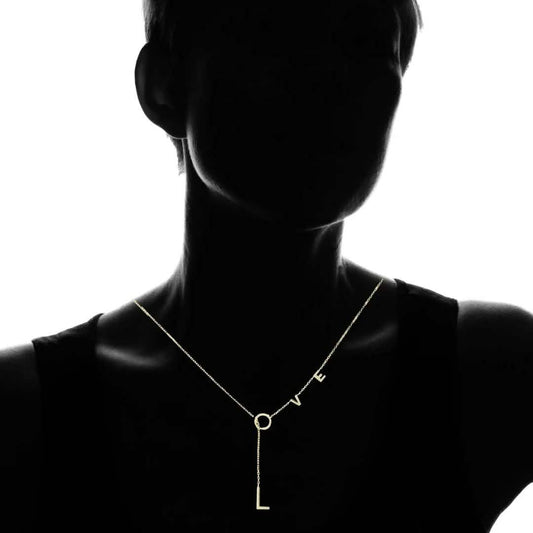 14K Gold Plated Love Lariat Necklace Otarealm