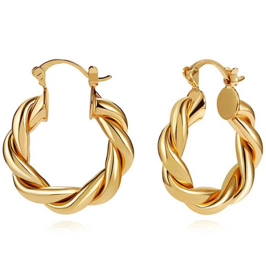 14K Gold Plated Twisted Gold Chunky Hoop Earrings Otarealm