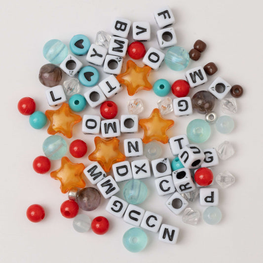 Stardust White and Black Block Alphabet Bead DIY Stretch Bracelet Kit Otarealm