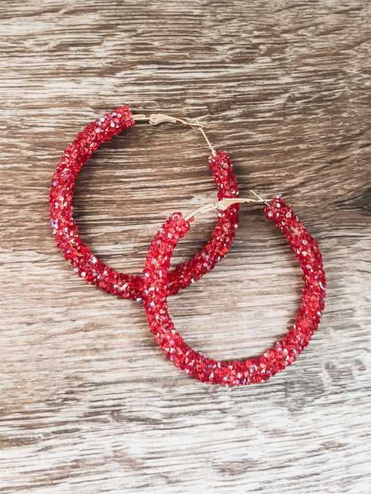 Beautiful Red Glitter Hoop Earrings Otarealm