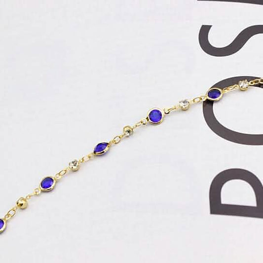 18k Gold Filled High Polish Finish Blue Crystal Ankle Bracelet Otarealm