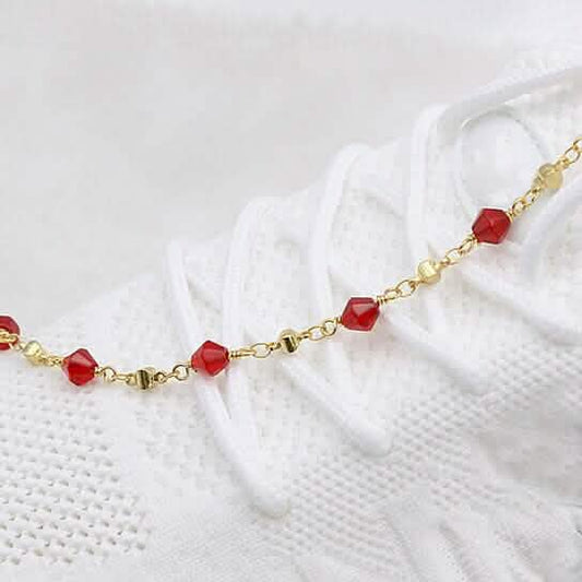 18k Gold Filled High Polish Finish Red Crystal Ankle Bracelet Otarealm