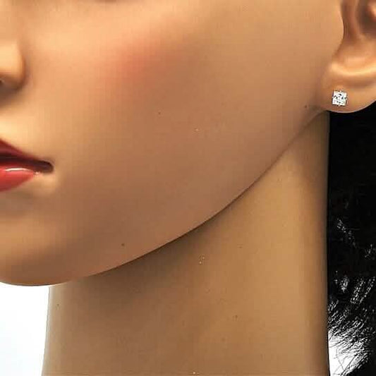 18k Gold Filled High Polish Finsh Stud Earring with Cubic Zirconia Square Golden Tone 8mm Otarealm