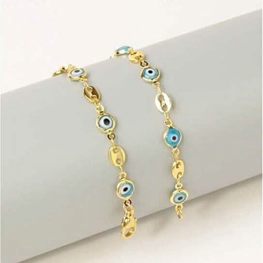 18k Gold Plated Mariner Light Blue Evil Eye Crystal Anklet Otarealm