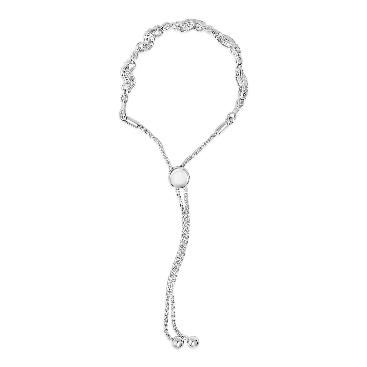.925 Sterling Silver 1/2 Cttw Diamond Double Wave Bolo Bracelet Otarealm