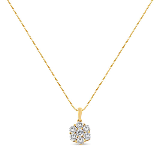 14K Yellow Gold 2.00 Cttw Brilliant Round-Cut Diamond 7 Stone Flower Cluster 18" Pendant Necklace (H-I Color, SI2-I1 Clarity)