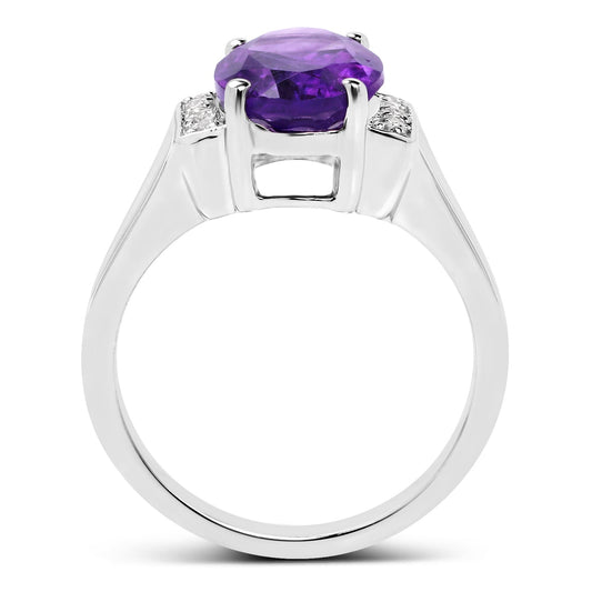 3.12 Carat Genuine Amethyst and White Topaz .925 Sterling Silver Ring