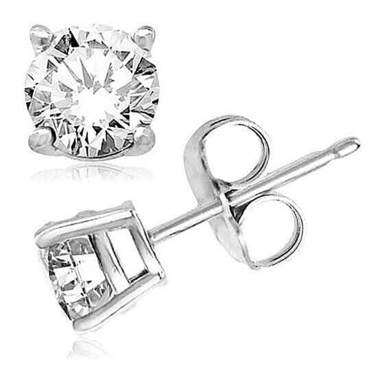 2-Pairs: White Gold High Polish Finish Stud Earrings Cubic Zirconia Round and Princess Cut Otarealm