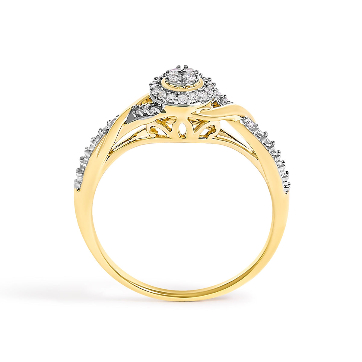 10K Yellow Gold 1/10 Cttw Diamond Swirl and Halo Promise Ring (I-J Color, I3 Clarity) - Size 7 Otarealm