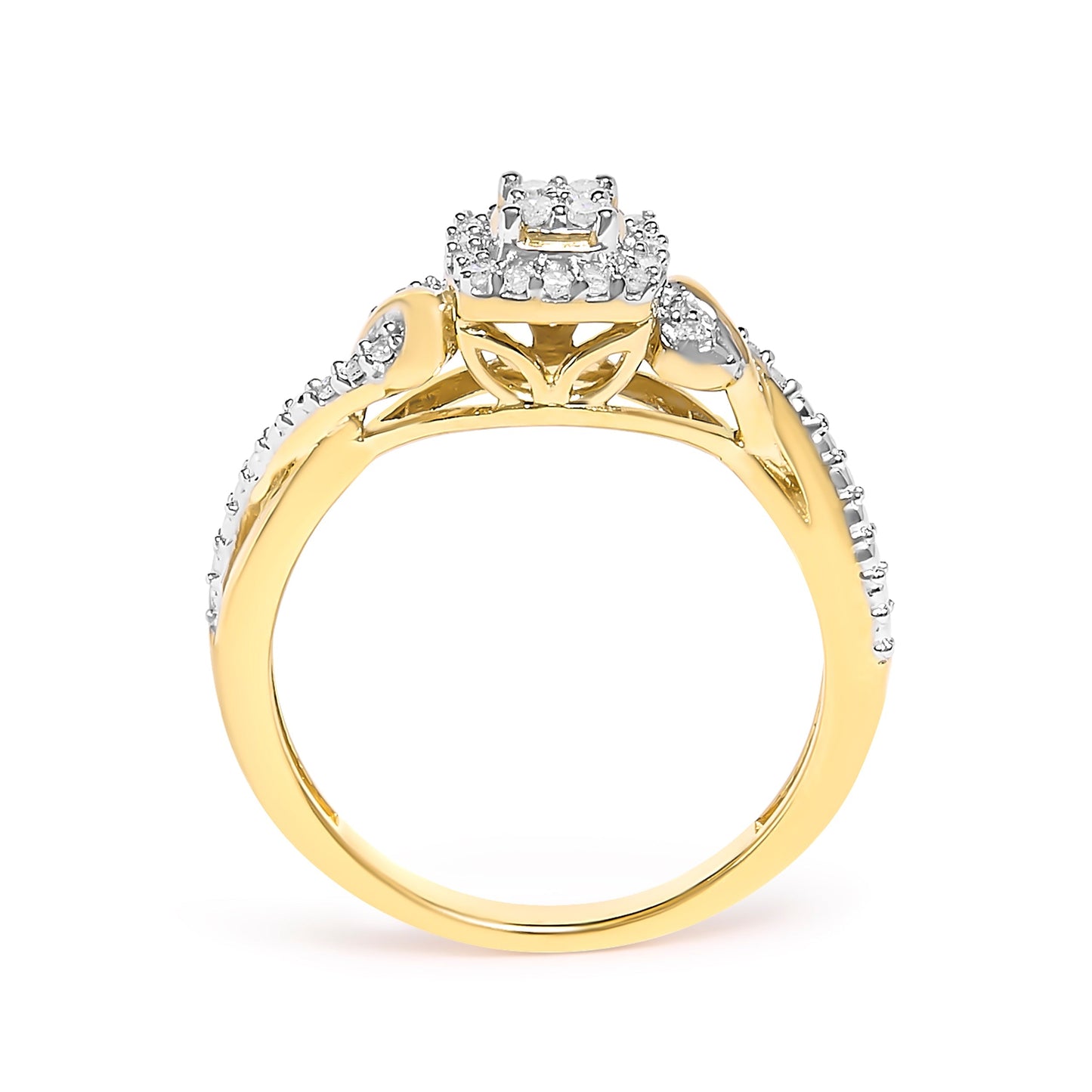 10K Yellow Gold Twisted Shank 1/10 Cttw Diamond Composite Halo Engagement Ring (I-J Color, I3 Clarity) - Size 7 Otarealm