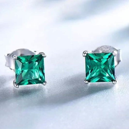2.00 CTTW Sterling Silver Emerald Princess Cut Studs Otarealm