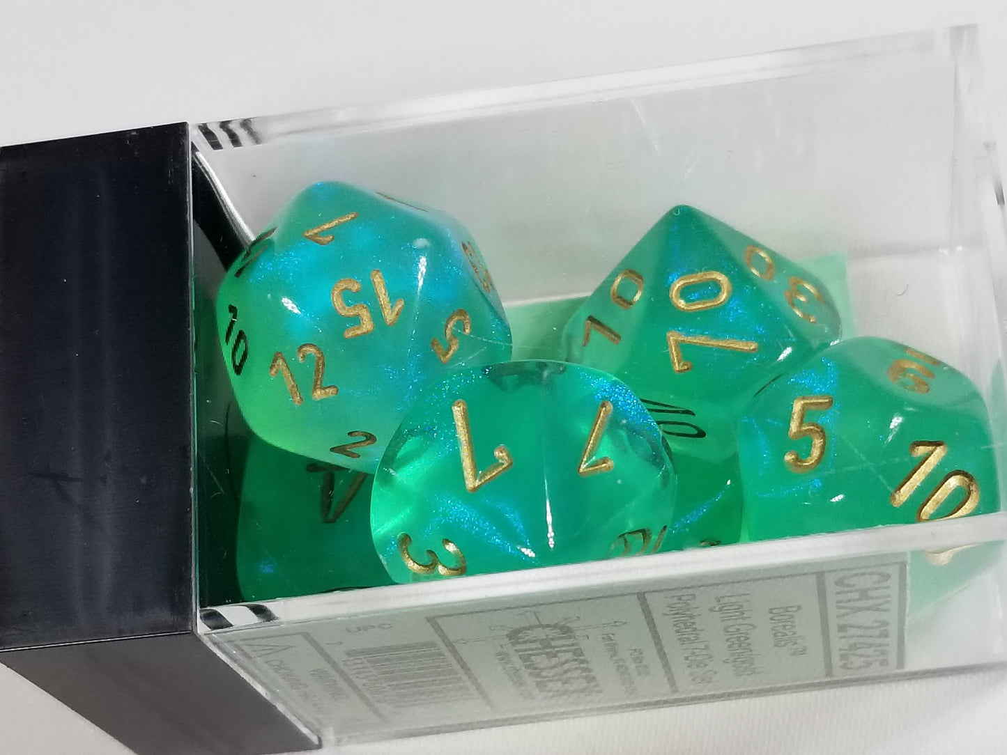 Chessex Borealis Light Green/Gold 7-Die Set – Polyhedral Dice (OOP Non-Luminary, Rare)