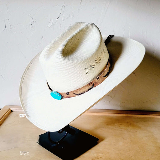 **Tan Steer Embossed Leather Hat Band Only w/ Turquoise 951uu Otarealm