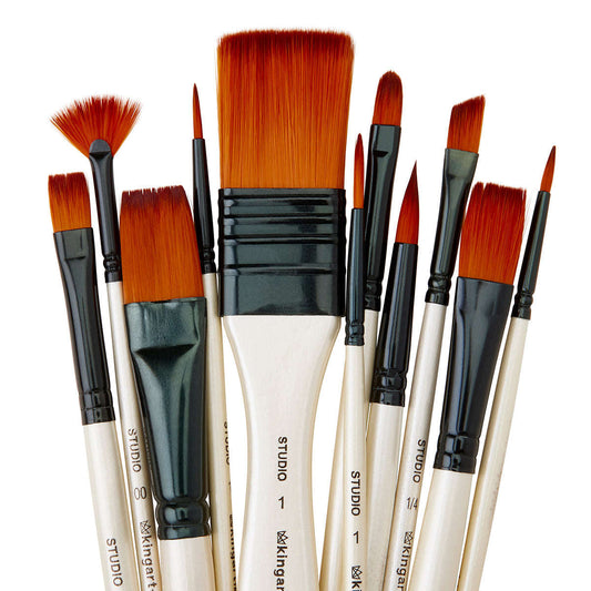 Studio Gold Nylon Brush Set - Acrylic & Watercolor - 12 Piece Otarealm