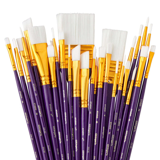 Studio White Nylon Brush Set - Acrylic & Watercolor - 30 pc Otarealm