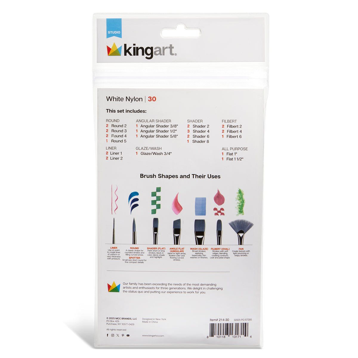 Studio White Nylon Brush Set - Acrylic & Watercolor - 30 pc Otarealm