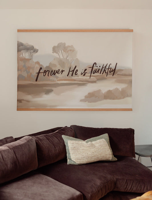 Large Canvas with Banner Wood: Forever He is Faithful