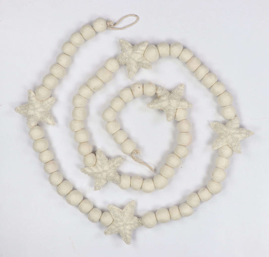 Beaded Star White Felt Garland Otarealm