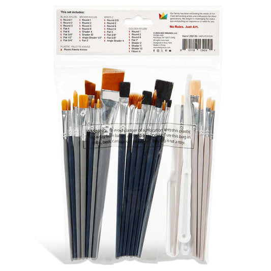 Studio Brush Set - Black & Brown Nylon & White Bristle - 35 Pieces Otarealm
