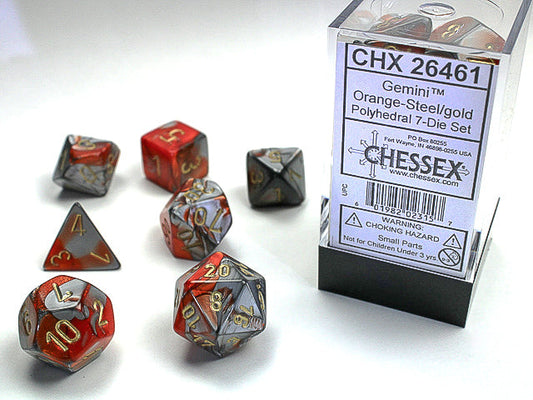 Gemini® Polyhedral Orange-Steel/gold 7-Die Set RPG DND OOP Out of Print