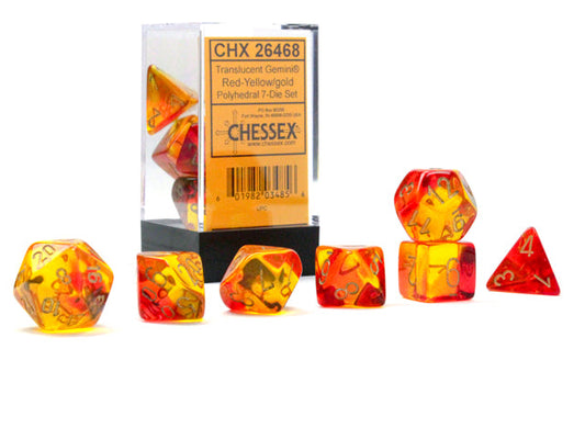 Gemini® Polyhedral Translucent Red-Yellow/gold 7-Die Set /16mm/12mm