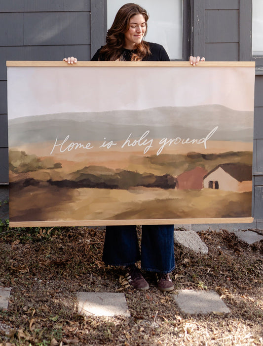 Large Canvas with Banner Wood: Home is Holy Ground