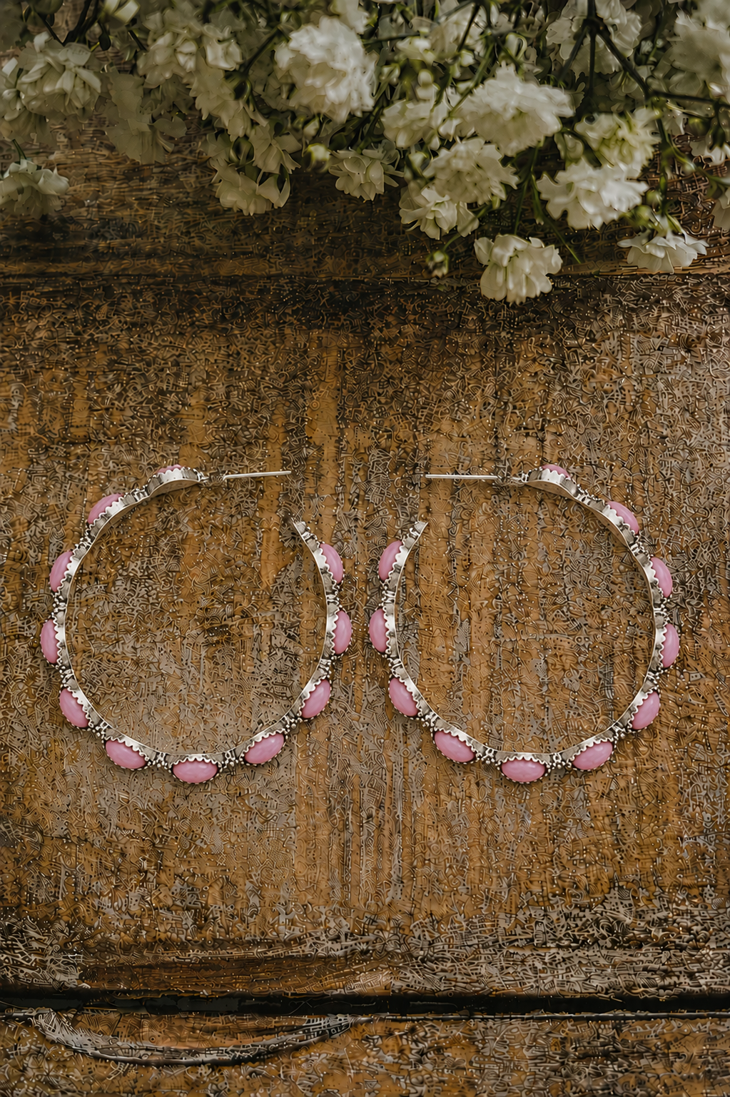 Beautiful Pink and Silver Hoop Earrings