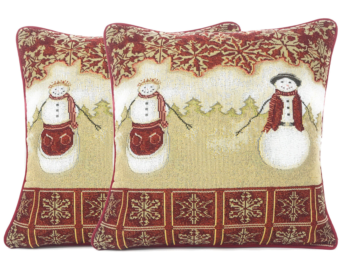 Tache Mr. & Mrs. Snowman Couple Woven Tapestry Throw Pillow Cover (10323CC) Otarealm