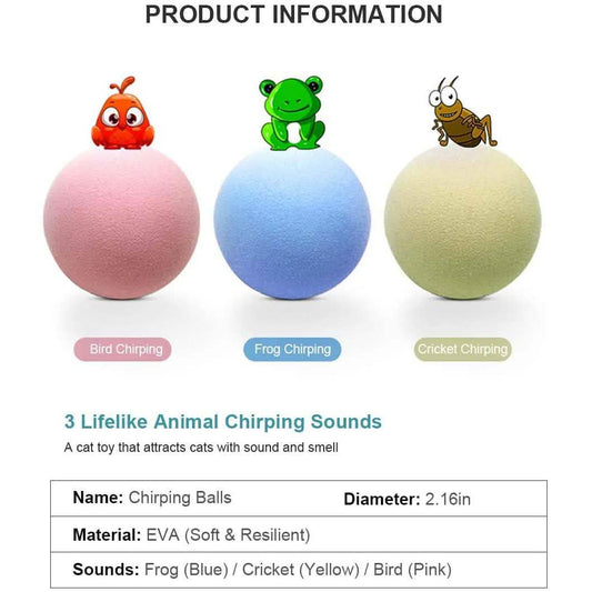 3-Pack: Realistic Chirping Balls Cat Toys Otarealm