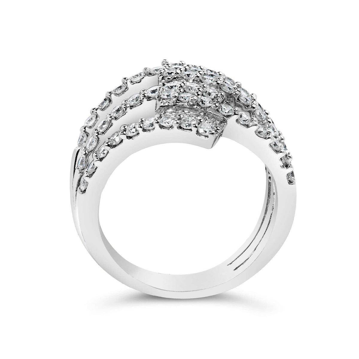 18K White Gold 1 3/4 Cttw Diamond Multi Crossover and Split Shank Cocktail Ring Otarealm