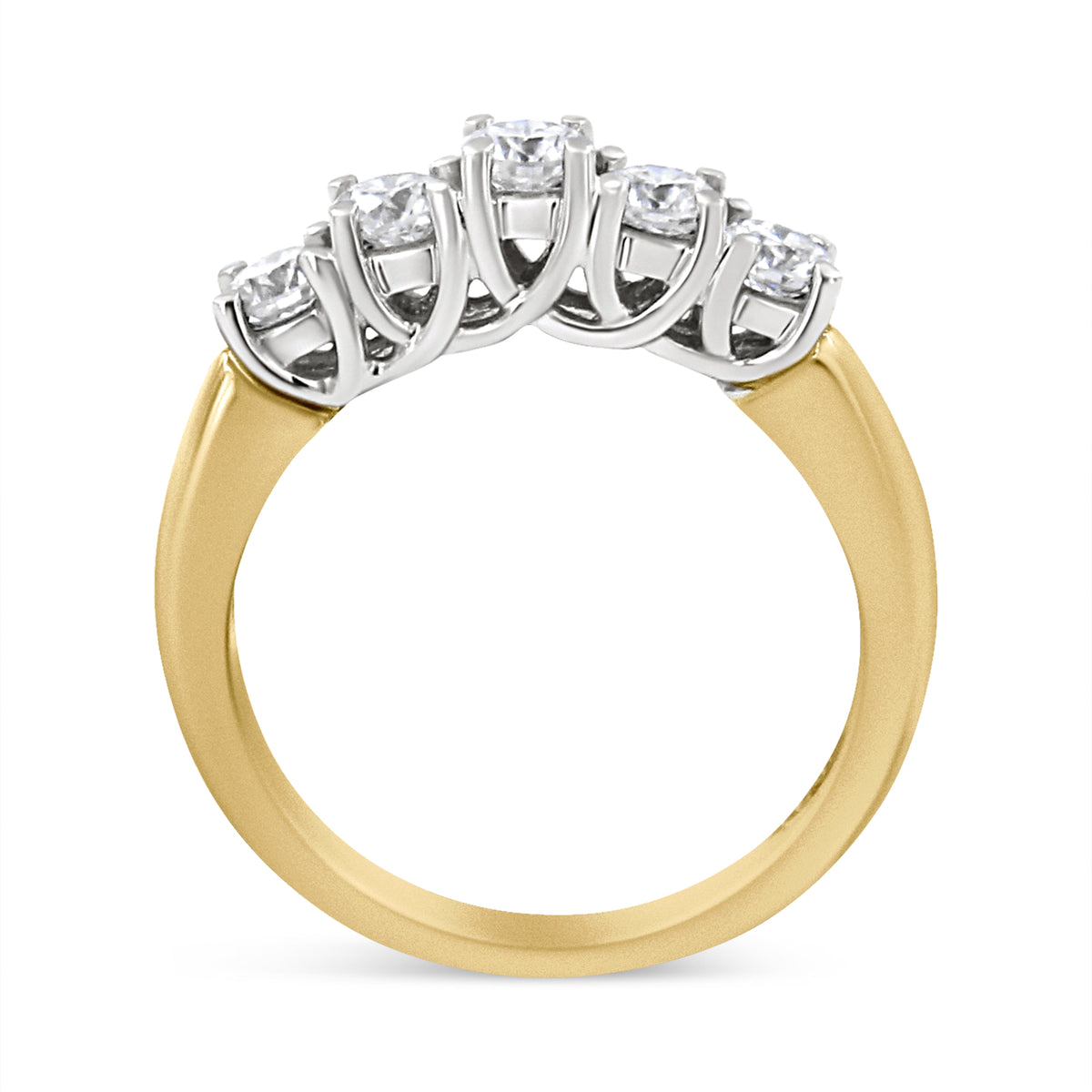 18K Yellow Gold 1.0 Cttw 4 Prong Set Round Cut Diamond Step up 5 Stone Ring Band (F-G Color, SI1-SI2 Clarity) - Size 6 Otarealm