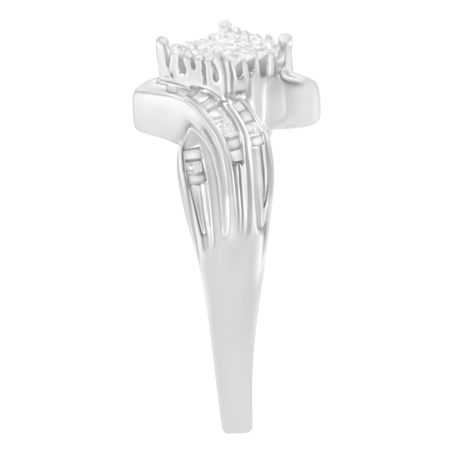 10K White Gold 1/3 Cttw Princess and Baguette Cut Diamond Bypass Style Cocktail Ring (I-J Color, I1-I2 Clarity) - Size 4 Otarealm