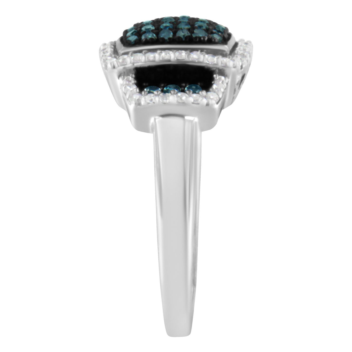 Black Rhodium Plated .925 Sterling Silver 1/2 Cttw White & Blue Diamond Square Halo Cocktail Ring (Fancy Blue & H-I Color, I2-I3 Clarity) - SIze 6 Otarealm
