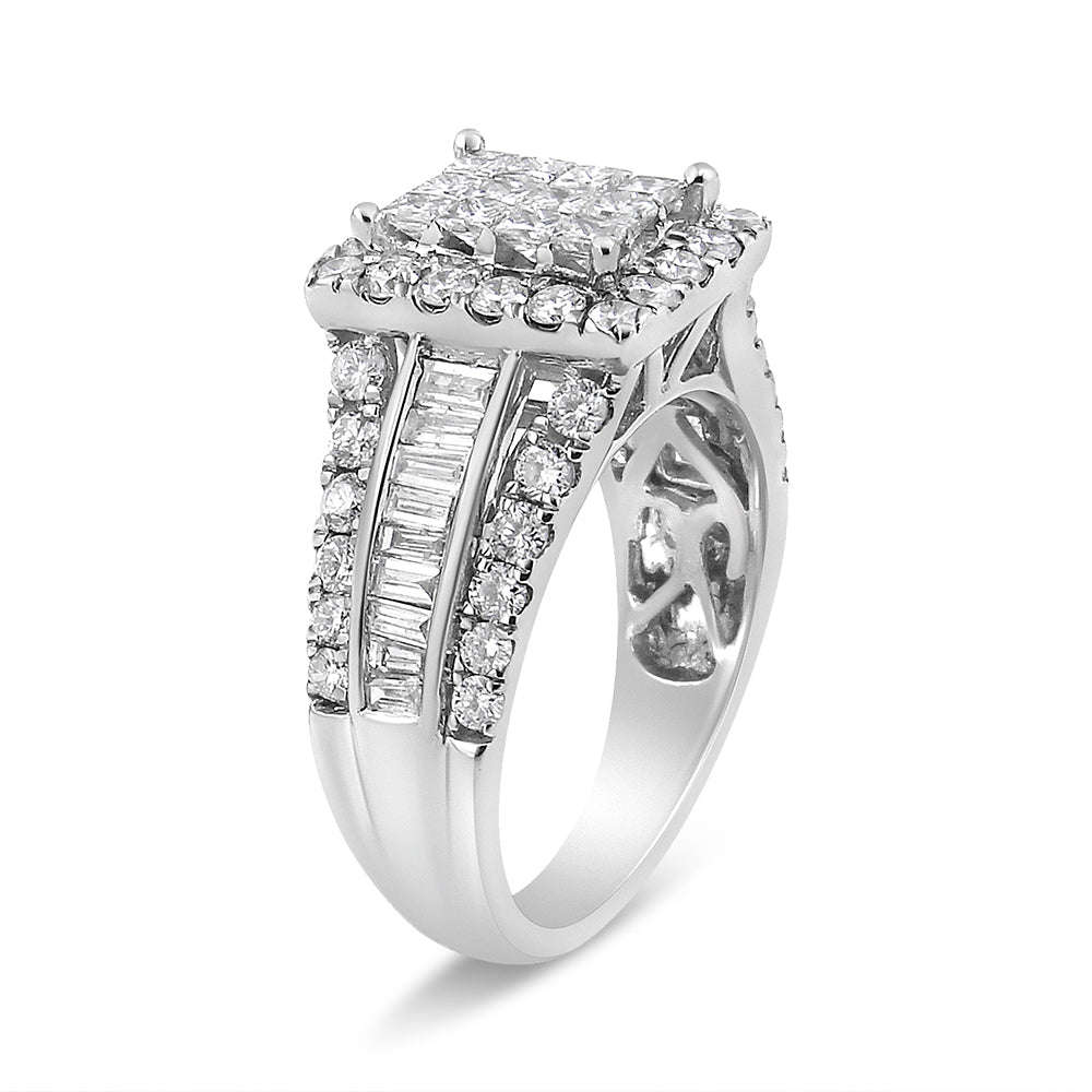 14K White Gold 2.00 Cttw Composite Head with Halo and Side Stones Diamond Ring (H-I Color, SI1-SI2 Clarity) - Ring Size 7 Otarealm